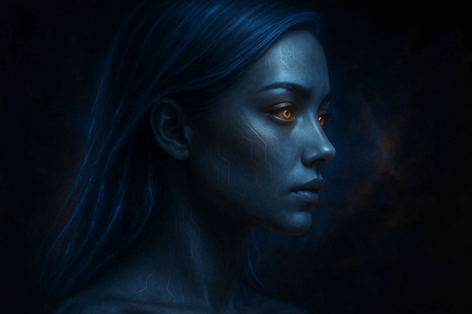 Xenia side-profile cyber gaze artwork